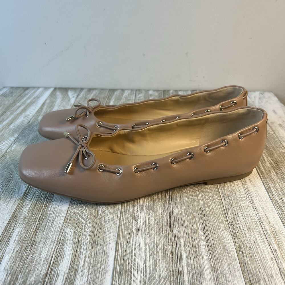 Marc Fisher Ballet Flats Women’s 8.5 Beige Shoes Leather Bow Letizia Square Toe